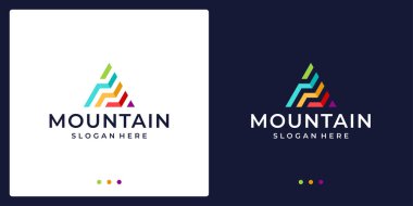 Çizgili yaratıcı dağ logosu. Modern pazarlamanın sembolü, analitik. Premium Vektörü