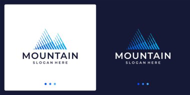 Çizgili yaratıcı dağ logosu. Modern pazarlamanın sembolü, analitik. Premium Vektörü