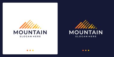 Çizgili yaratıcı dağ logosu. Modern pazarlamanın sembolü, analitik. Premium Vektörü