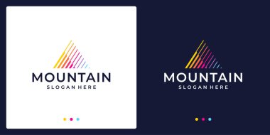 Çizgili yaratıcı dağ logosu. Modern pazarlamanın sembolü, analitik. Premium Vektörü
