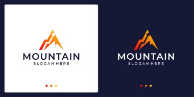 Çizgili yaratıcı dağ logosu. Modern pazarlamanın sembolü, analitik. Premium Vektörü