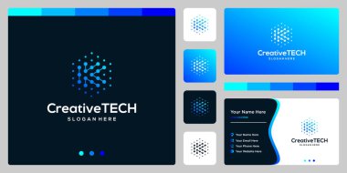 İlham logosu ilk harf K soyut teknoloji stili ve gradyan renk. Kartvizit şablonu