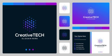 İlham logosu ilk harf N soyut teknoloji stili ve gradyan renk. Kartvizit şablonu