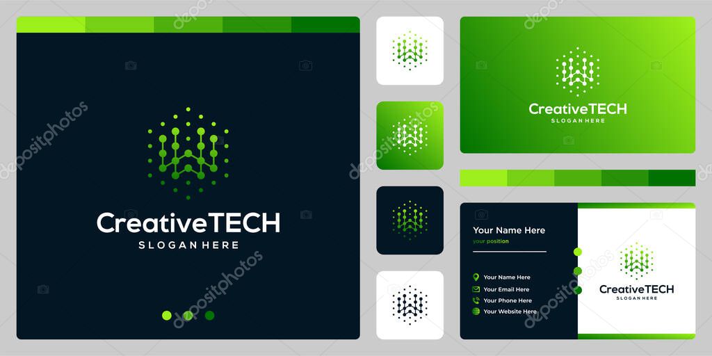 Inspiration logo initial letter W abstract with tech style and gradient color. Business card template