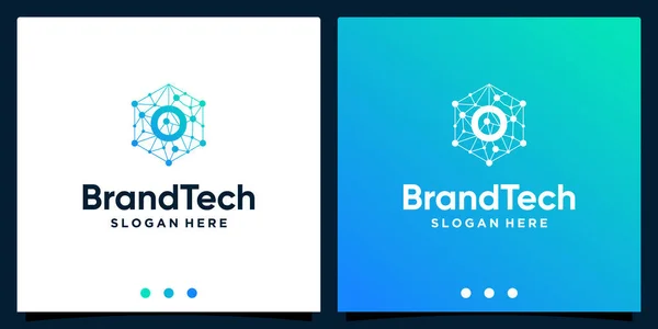 Tecnologia Blockchain Gradiente Logo Astratto Con Logo Iniziale Lettera Vettore — Vettoriale Stock