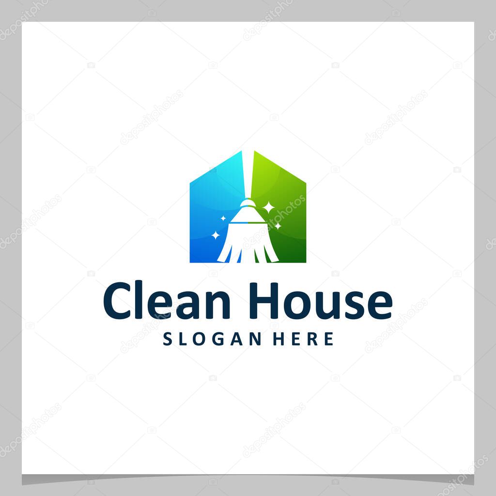 Inspiration logo design clean broom with house logo. Premium vector