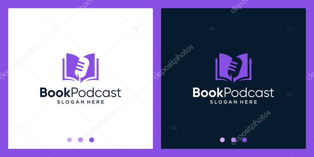 Open book logo design inspiration with microphone design logo. Premium Vector