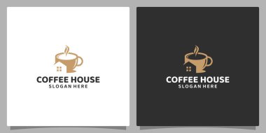 Cup Coffee Logo tasarım şablonu ve bina tasarım logosu. Premium vektörü