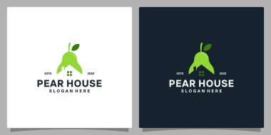 Ev binası ve armut logosu tasarımı. Birinci sınıf vektörler.