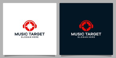Logo tasarım şablonu Müzik. Hedef sembollü logo kulaklığı. Premium vektörü
