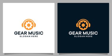 Logo tasarım şablonu Müzik. Teçhizatlı logo kulaklığı. Premium vektörü.