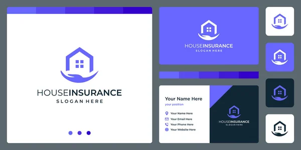 Versicherungs Logo Mit Palmen Und Logos Von Häusern Gebäuden Immobilien — Stockvektor