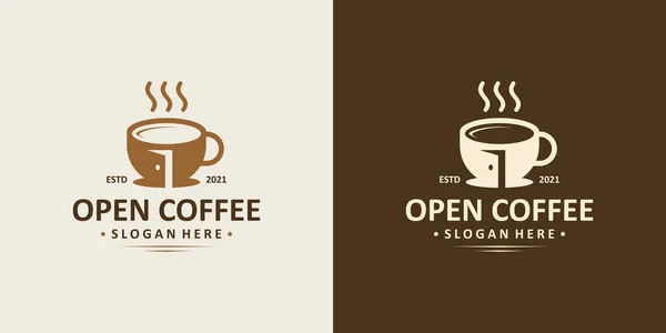 Kapı Tasarımlı Antika Fincan Kahve Logosu Tasarım Şablonu Premium Vektörü — Stok Vektör