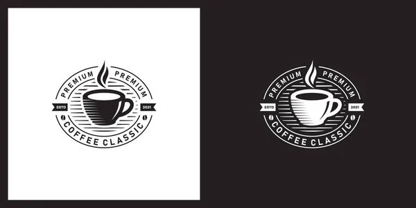 Kahve Antika Logo Tasarımı Çizimi Kahve Fincanı Logosu Kahve Kafe — Stok Vektör