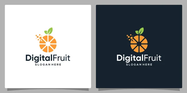 Logo Tasarımı Turuncu Dijital Şablon Dijital Pikselli Logo Portakal Meyvesi — Stok Vektör