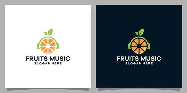 Logo Tasarım Şablonu Müzik Logo Kulaklığı Turuncu Meyve Logosu Premium — Stok Vektör