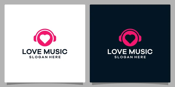 Modèle Conception Logo Musique Casque Logo Avec Vecteur Icône Amour — Image vectorielle