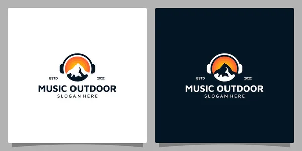 Logo Tasarım Şablonu Müzik Dağ Güneş Vektör Tasarımlı Logo Kulaklığı — Stok Vektör