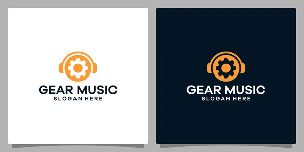 Plantilla Diseño Logotipo Música Logo Auriculares Con Engranaje Vector Premium — Archivo Imágenes Vectoriales