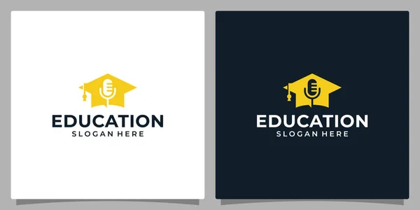 Κολλέγιο Graduate Cap Campus Εκπαίδευση Σχεδιασμός Λογότυπου Και Μικρόφωνο Εικονογράφηση — Διανυσματικό Αρχείο