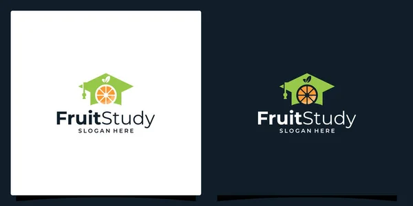 College Graduate Cap Campus Utbildning Logotyp Design Och Apelsin Frukt — Stock vektor