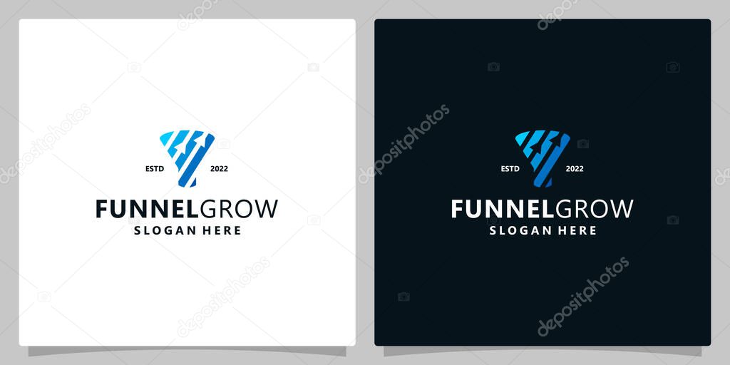 Funnel logo icon vector illustration with growth arrow investment. Premium vector