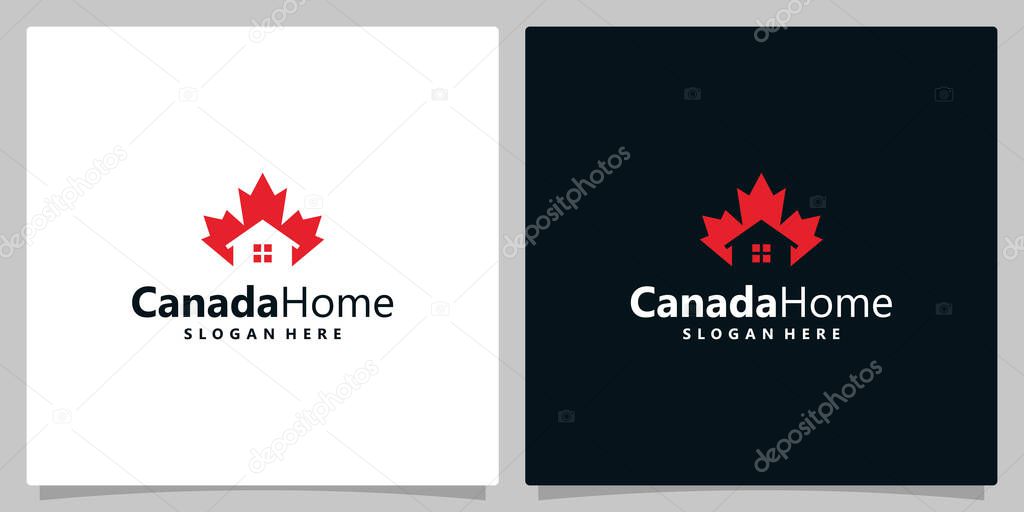 Logo design abstract canada maple leaf with house or home logo design vector