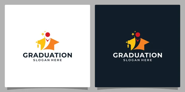 College Graduation Cap Campus Εκπαίδευση Σχεδιασμός Λογότυπου Και Happy Kid — Διανυσματικό Αρχείο