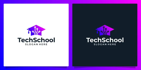 College Graduate Cap Campus Utbildning Logotyp Design Och Symbol Tech — Stock vektor
