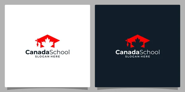 Üniversite Mezuniyet Şapkası Kampüs Eğitim Logosu Tasarımı Akçaağaç Yaprağı Logosu — Stok Vektör