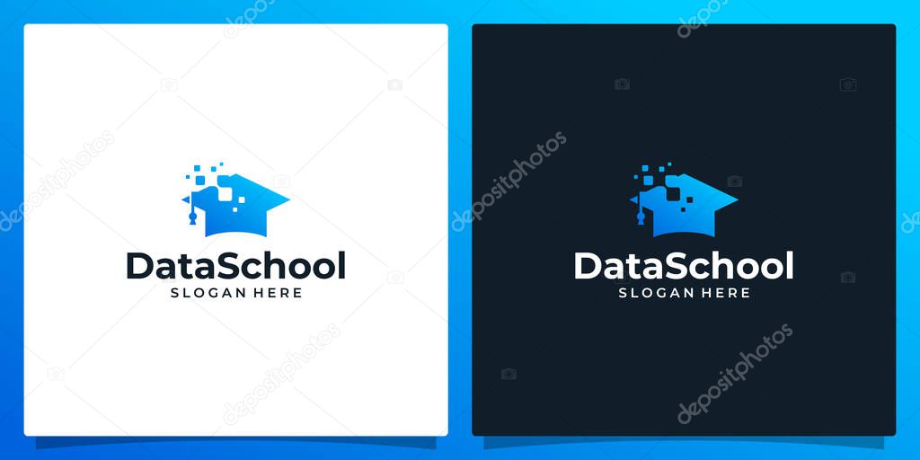 College, Graduate cap, Campus, Education logo design and digital pixel logo vector illustration graphic design.