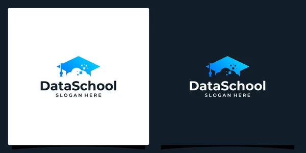College Graduiertenmütze Campus Bildung Logo Design Und Digitale Cloud Daten — Stockvektor