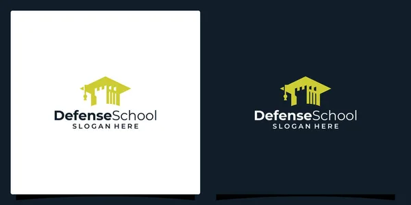 College Abschluss Mütze Campus Bildung Logo Design Und Starke Tower — Stockvektor