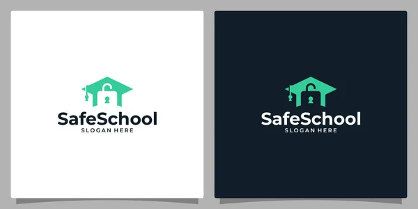 Colegio Gorra Graduación Campus Educación Diseño Logotipos Candado Seguridad Ilustración — Vector de stock
