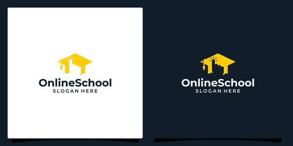 College Graduiertenmütze Campus Bildung Logo Design Und Hand Finger Touch — Stockvektor