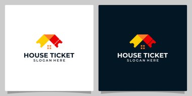 Ticket logo design with house building icon vector real estate design template. Premium vector