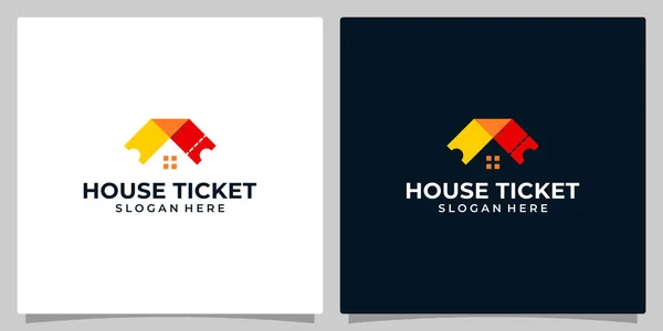 Ticket Logo Design House Building Icon Vector Real Estate Design — Stock vektor