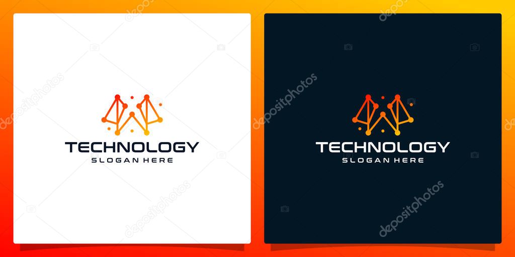 Creative logo initial letter W abstract with technology style and gradient color. Premium vector