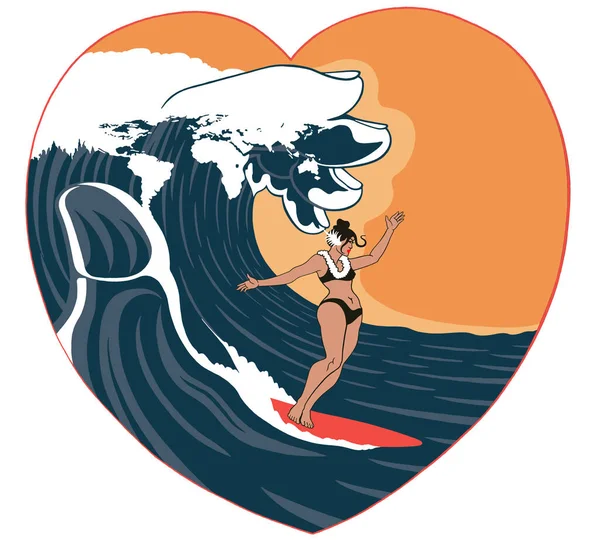 Una Mujer Hermosa Elegante Está Surfeando Una Metáfora Turismo — Vector de stock