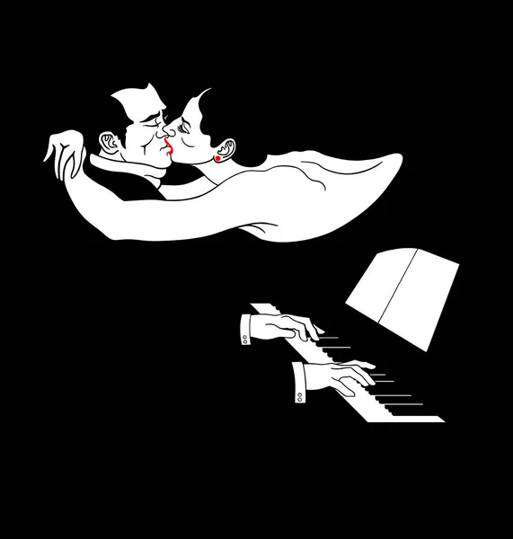 一个音乐家弹钢琴 一个比喻 一个吻缪斯 — 图库矢量图片