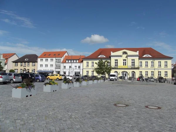 Ribnitz Market Square Right Historic Town Hall Mecklenburg Western Pomerania — Stock Photo, Image