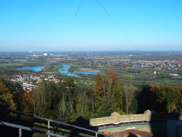 Uitzicht Vanaf Kaiser Wilhelm Monument Bij Porta Westfalica Noordrijn Westfalen — Stockfoto