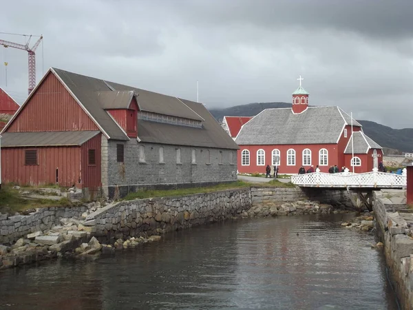 Der Altstadt Von Qaqortog Island Rechts Die Historische Frelserens Kirche — Stockfoto