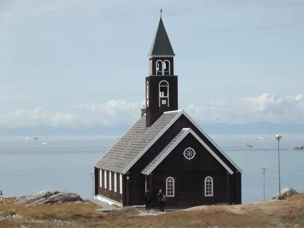 Церковь Сиона Илулиссате Гренландия Заднем Плане Диско Бухта — стоковое фото