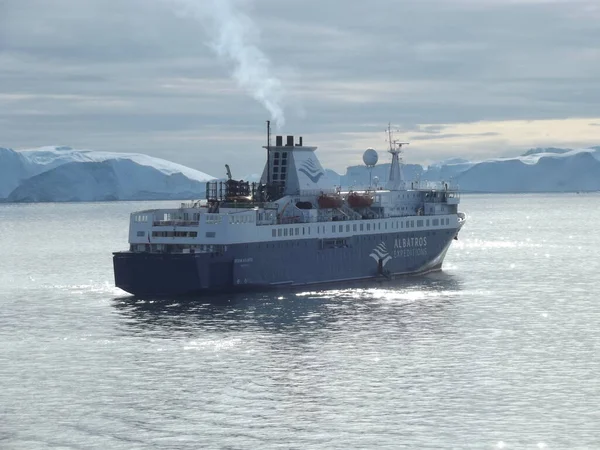 Navio Expedição Frente Barreira Gelo Icefjord Kanga Perto Ilulissat Gronelândia — Fotografia de Stock