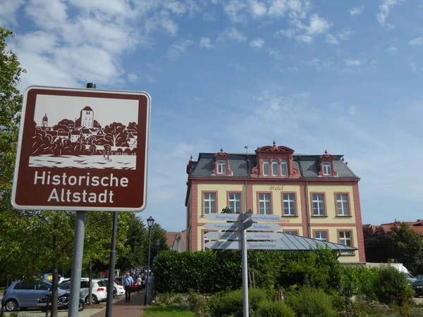 Entrance Historic Old Town Waren Mecklenburg Western Pomerania Germany Sign — Stockfoto