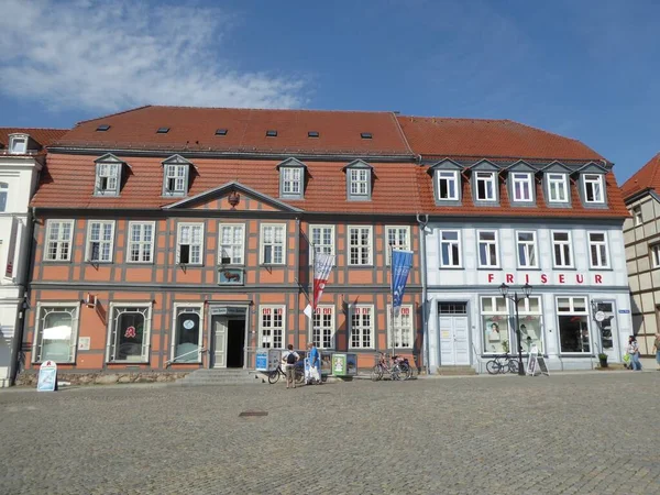 Market Square Historic Buildings Waren Mecklenburg Western Pomerania Germany — Stock Photo, Image