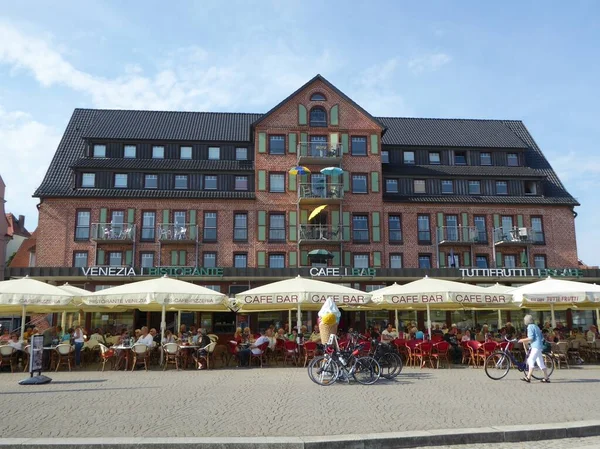 Relaxation Tourism Harbor Promenade Waren Mecklenburg Western Pomerania Germany — Foto Stock