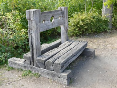 Medieval torture tool in front of the Eversberg castle ruins, North Rhine-Westphalia, Germany