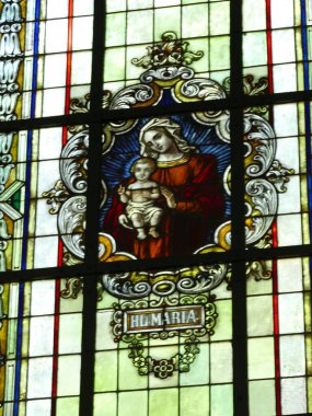 Stained glass window in the St. Pankratius Church in Koerbecke, North Rhine-Westphalia, Germany